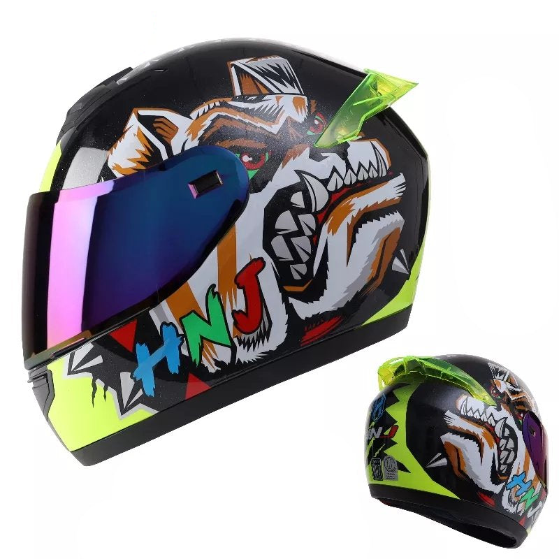 The Black and Yellow Dog HNJ Full-Face Motorcycle Helmet is brought to you by Kings Motorcycle Fairings