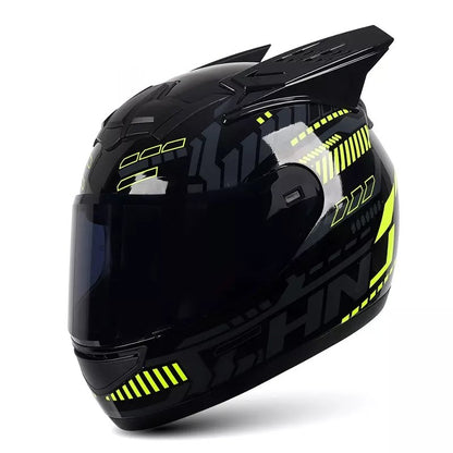 The Black, Yellow and Gray Pulse HNJ Full-Face Motorcycle Helmet with Horns & Braids by Kings Motorcycle Fairings