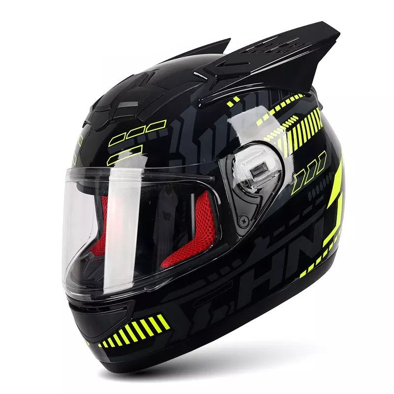 The Black, Yellow and Gray Pulse HNJ Full-Face Motorcycle Helmet with Horns & Braids by Kings Motorcycle Fairings