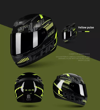 The Black, Yellow and Gray Pulse HNJ Full-Face Motorcycle Helmet with Horns & Braids by Kings Motorcycle Fairings