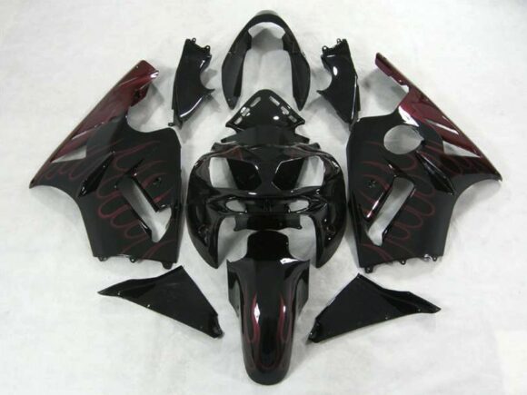 Black and Burgundy Flame Fairing Kit for a 2002, 2003, 2004, 2005 & 2006 Kawasaki Ninja ZX-12R motorcycle