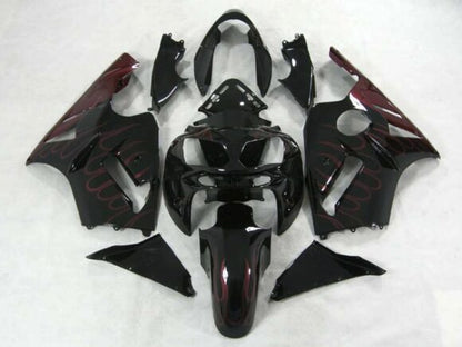 Black and Burgundy Flame Fairing Kit for a 2002, 2003, 2004, 2005 & 2006 Kawasaki Ninja ZX-12R motorcycle