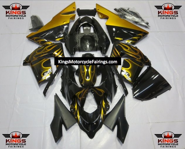 Fairing kit for a Kawasaki ZX10R (2004-2005) Black & Yellow Flames - KingsMotorcycleFairings.com
