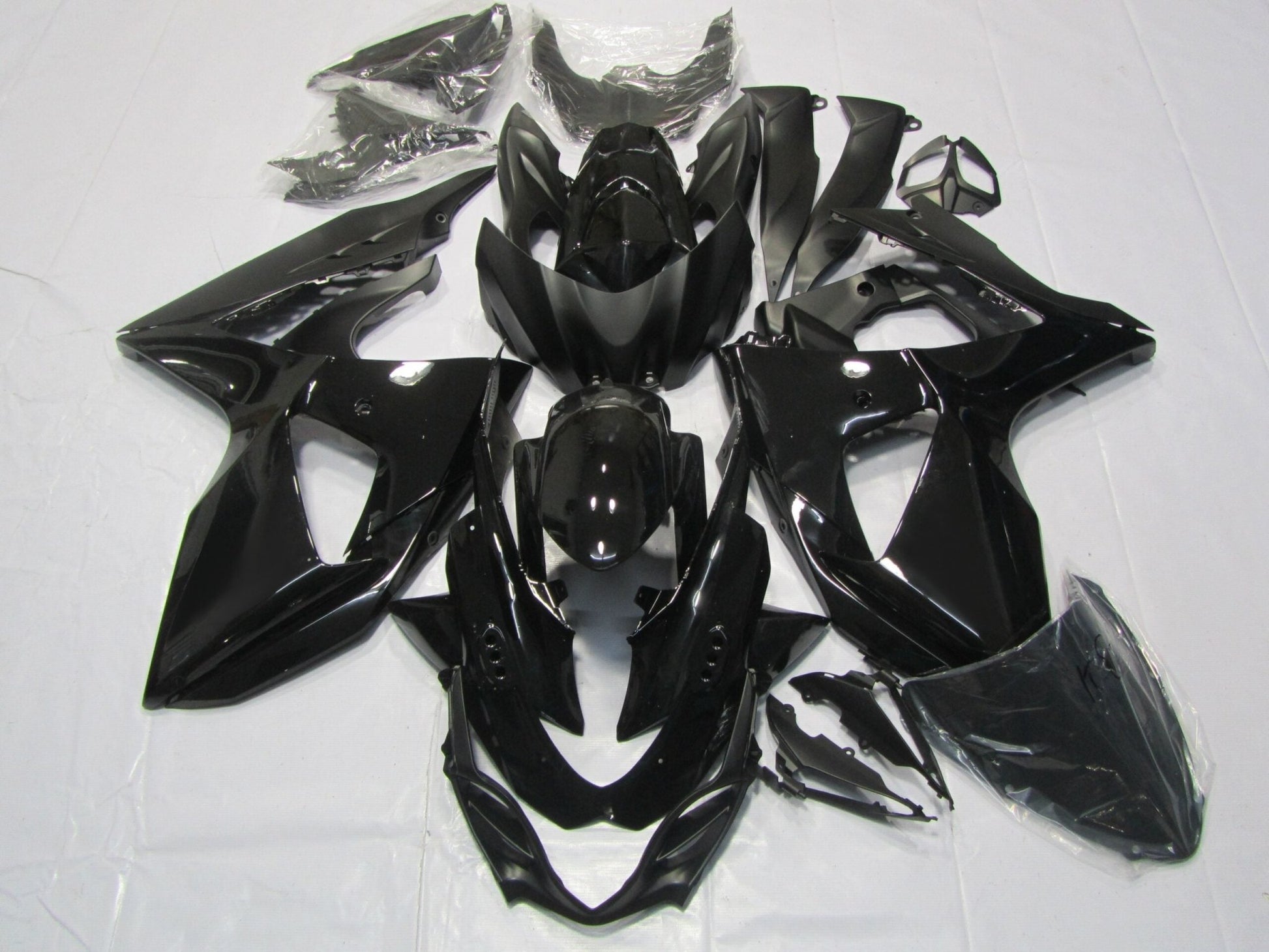 Gloss Black and Matte Black Fairing Kit for a 2009, 2010, 2011, 2012, 2013, 2014, 2015 & 2016 Suzuki GSX-R1000 motorcycle