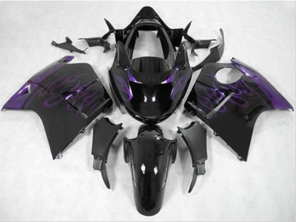 Black and Dark Purple Flames Fairing Kit for a 1996, 1997, 1998, 1999, 2000, 2001, 2002, 2003, 2004, 2005, 2006 & 2007 Honda CBR1100XX Super Blackbird motorcycle