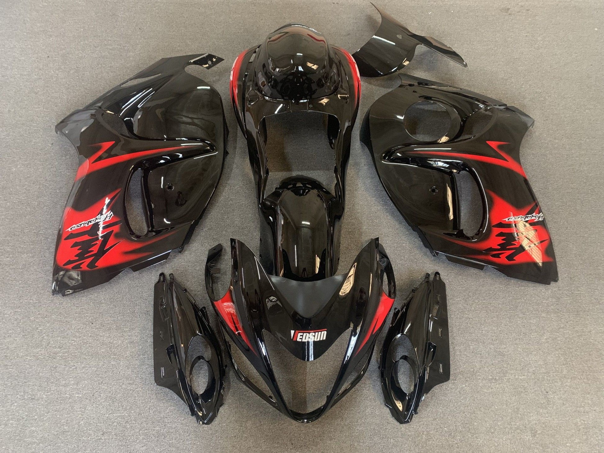 Black, Red and White Fairing Kit for a 2008, 2009, 2010, 2011, 2012, 2013, 2014, 2015, 2016, 2017, 2018 & 2019 Suzuki GSX-R1300 Hayabusa motorcycle