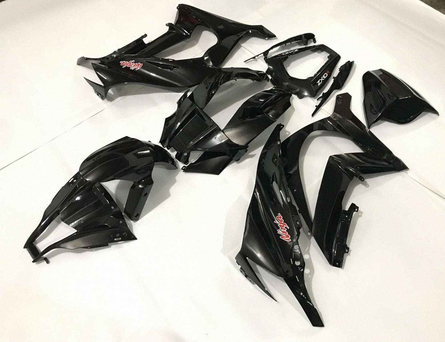 Black and Red Fairing Kit for a 2009, 2010, 2011 & 2012 Kawasaki Ninja ZX-6R 636 motorcycle.