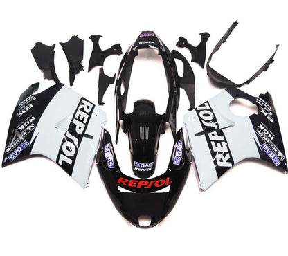 Black and White Repsol Fairing Kit for a 1996, 1997, 1998, 1999, 2000, 2001, 2002, 2003, 2004, 2005, 2006 & 2007 Honda CBR1100XX Super Blackbird motorcycle