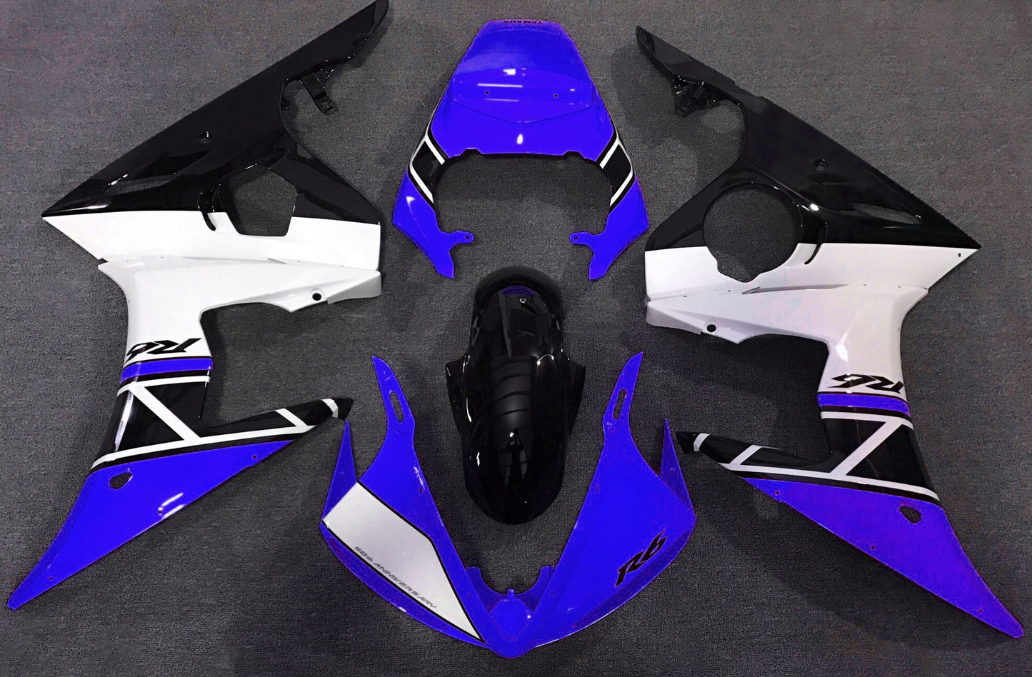 Blue, Black and White Fairing Kit for a 2003 & 2004 Yamaha YZF-R6 motorcycle