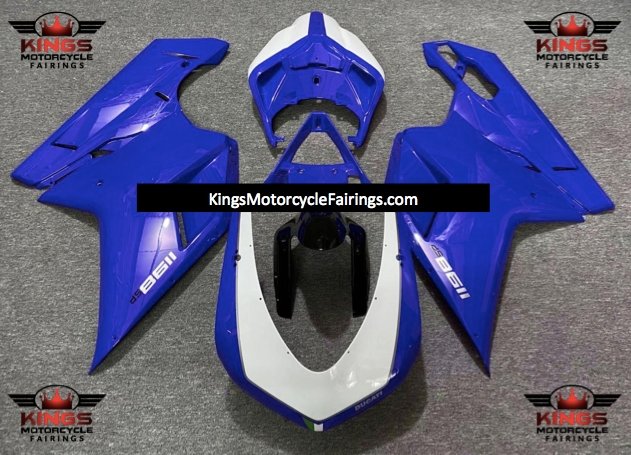 Blue and White Fairing Kit for a 2007, 2008, 2009, 2010, 2011, 2012, 2013 & 2014 Ducati 848 motorcycle