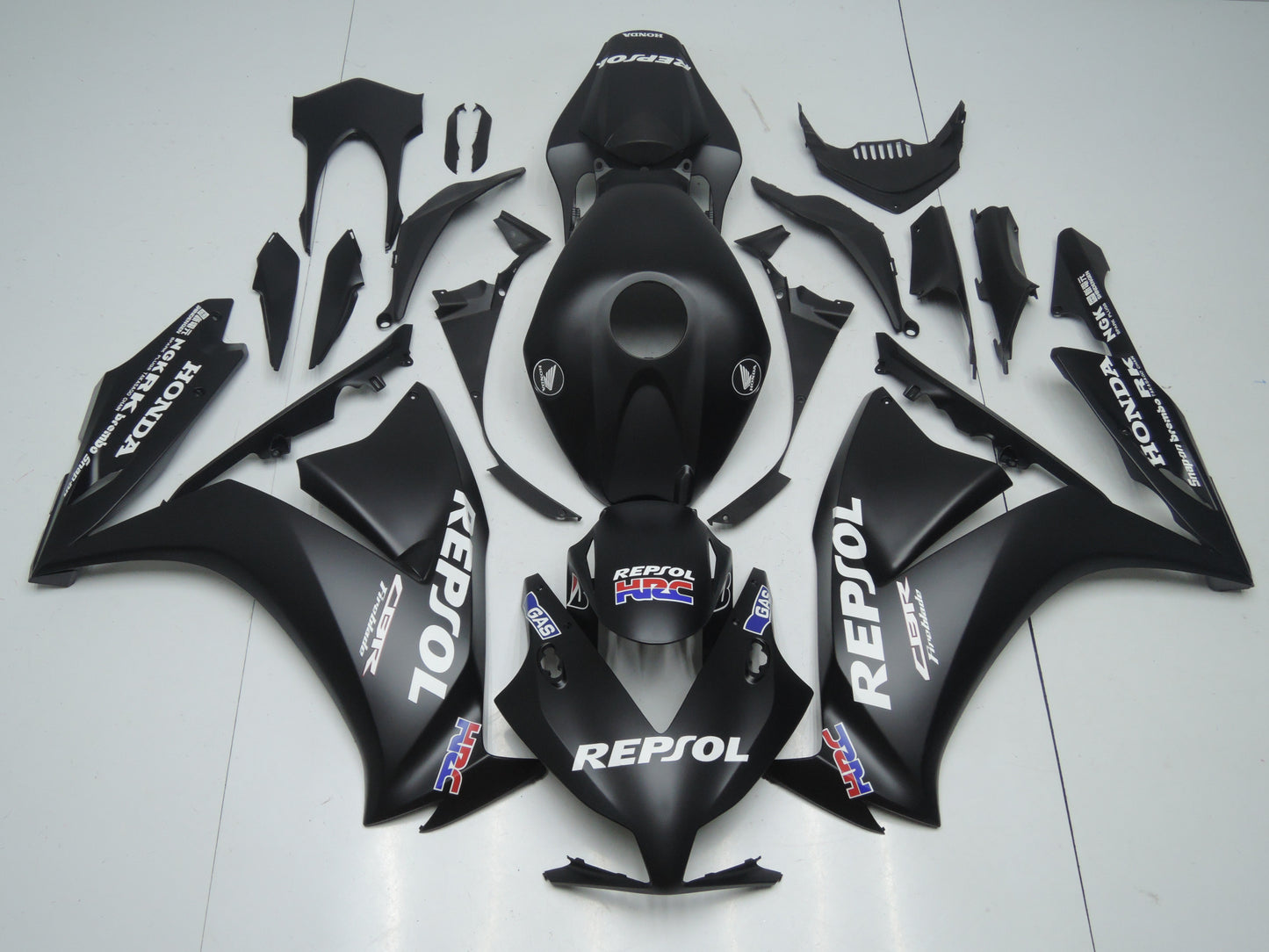 Matte Black and White Repsol HRC Fairing Kit for a 2012, 2013, 2014, 2015 & 2016 Honda CBR1000RR motorcycle