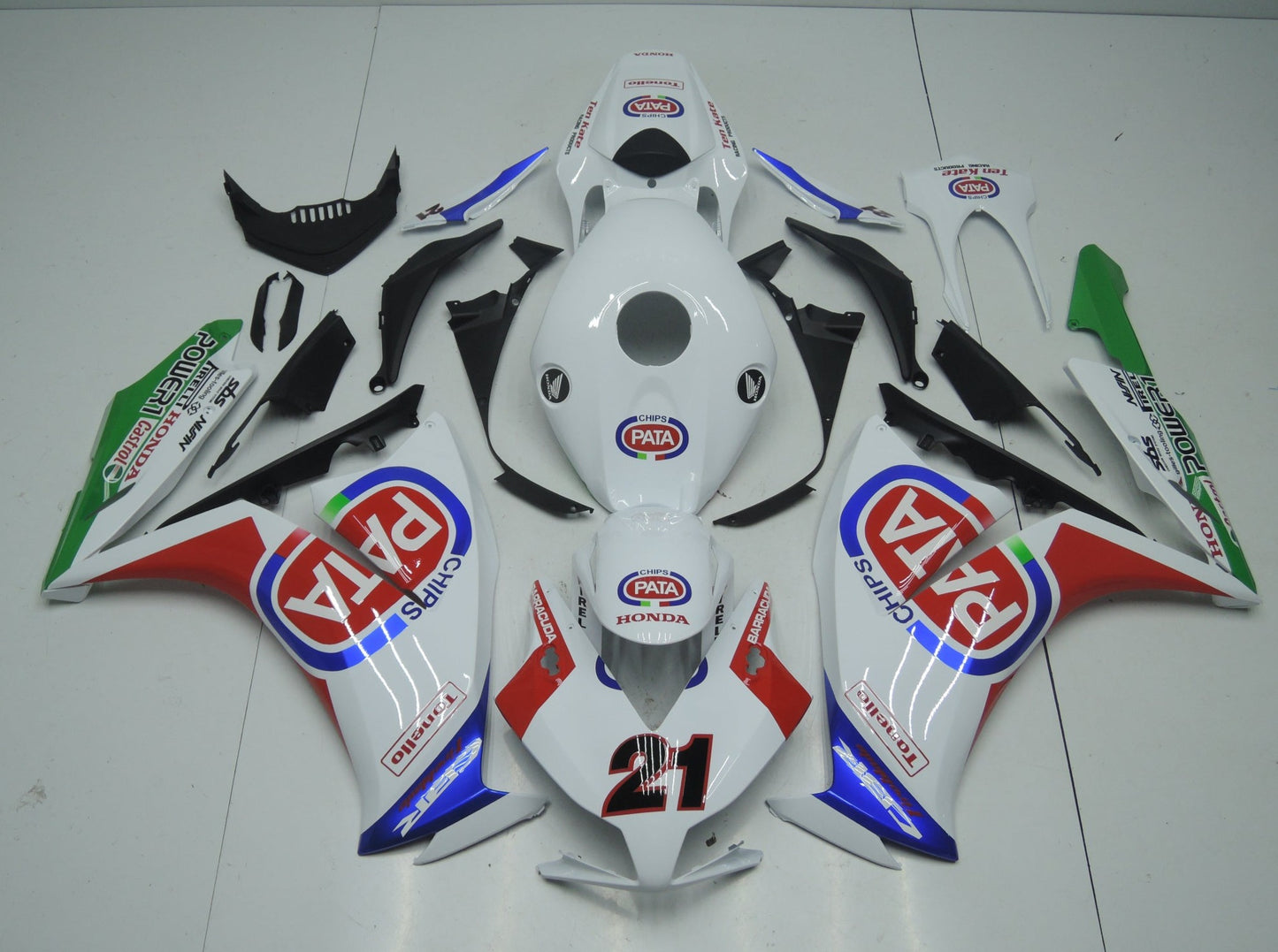 White PATA Fairing Kit for a 2012, 2013, 2014, 2015 & 2016 Honda CBR1000RR motorcycle.