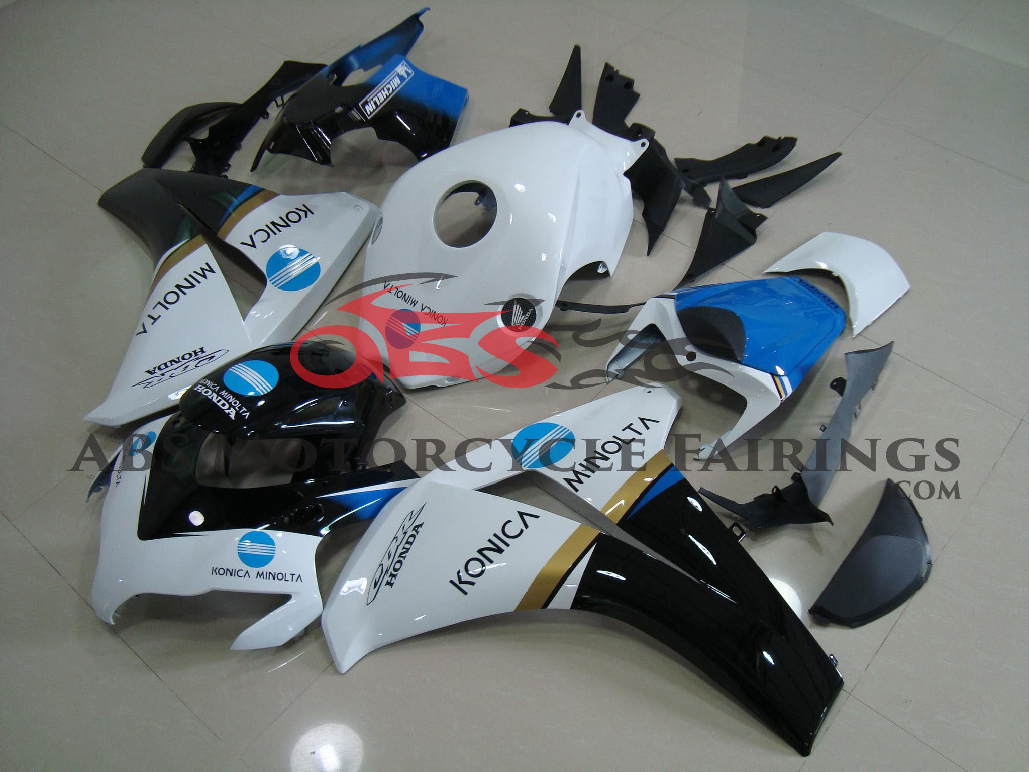 Honda CBR1000RR (2008-2011) White, Black & Blue Konica Minolta Fairings at KingsMotorcycleFairings.com