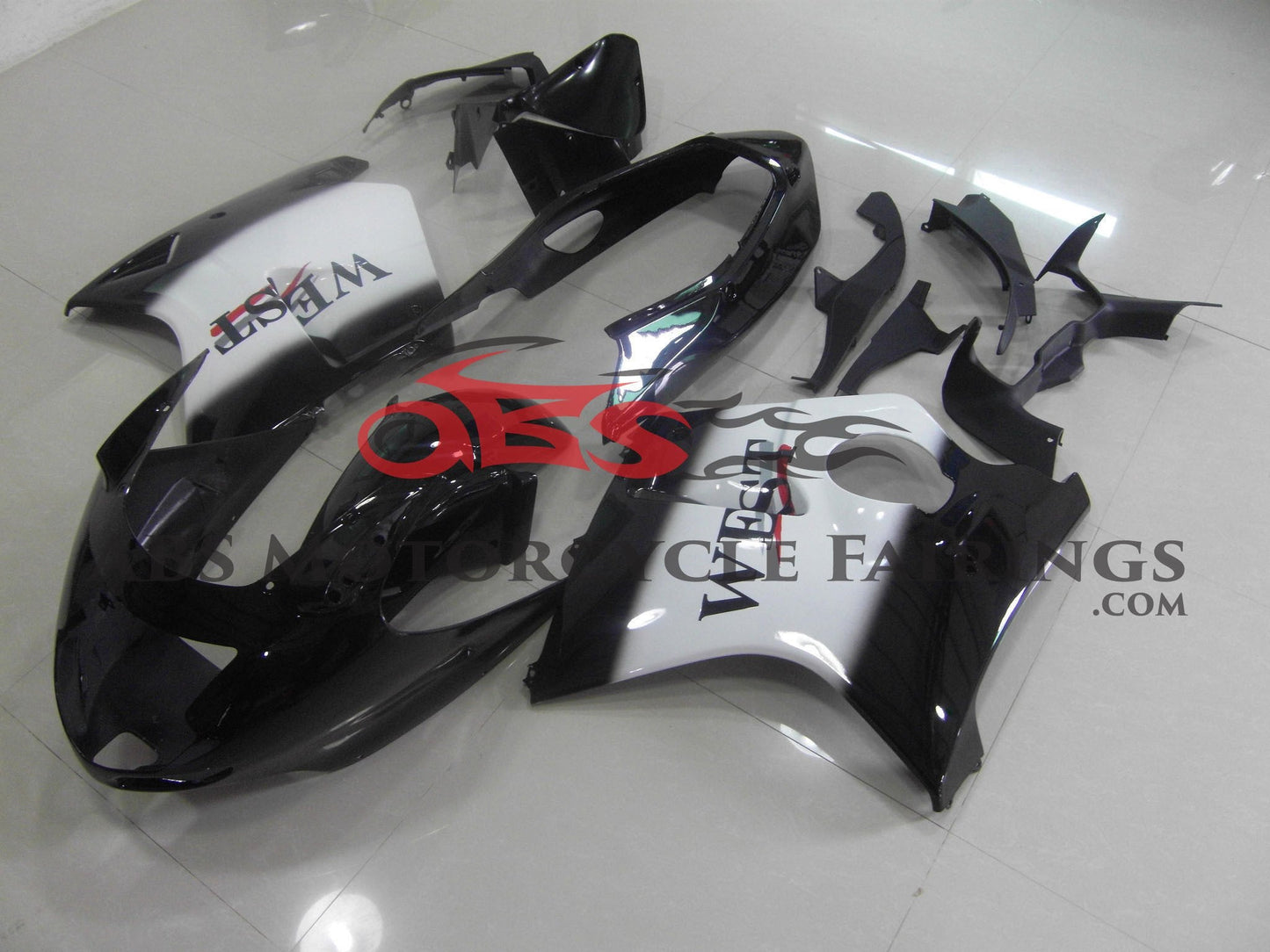 Black and White West Fairing Kit for a 1996, 1997, 1998, 1999, 2000, 2001, 2002, 2003, 2004, 2005, 2006 & 2007 Honda CBR1100XX Super Blackbird motorcycle