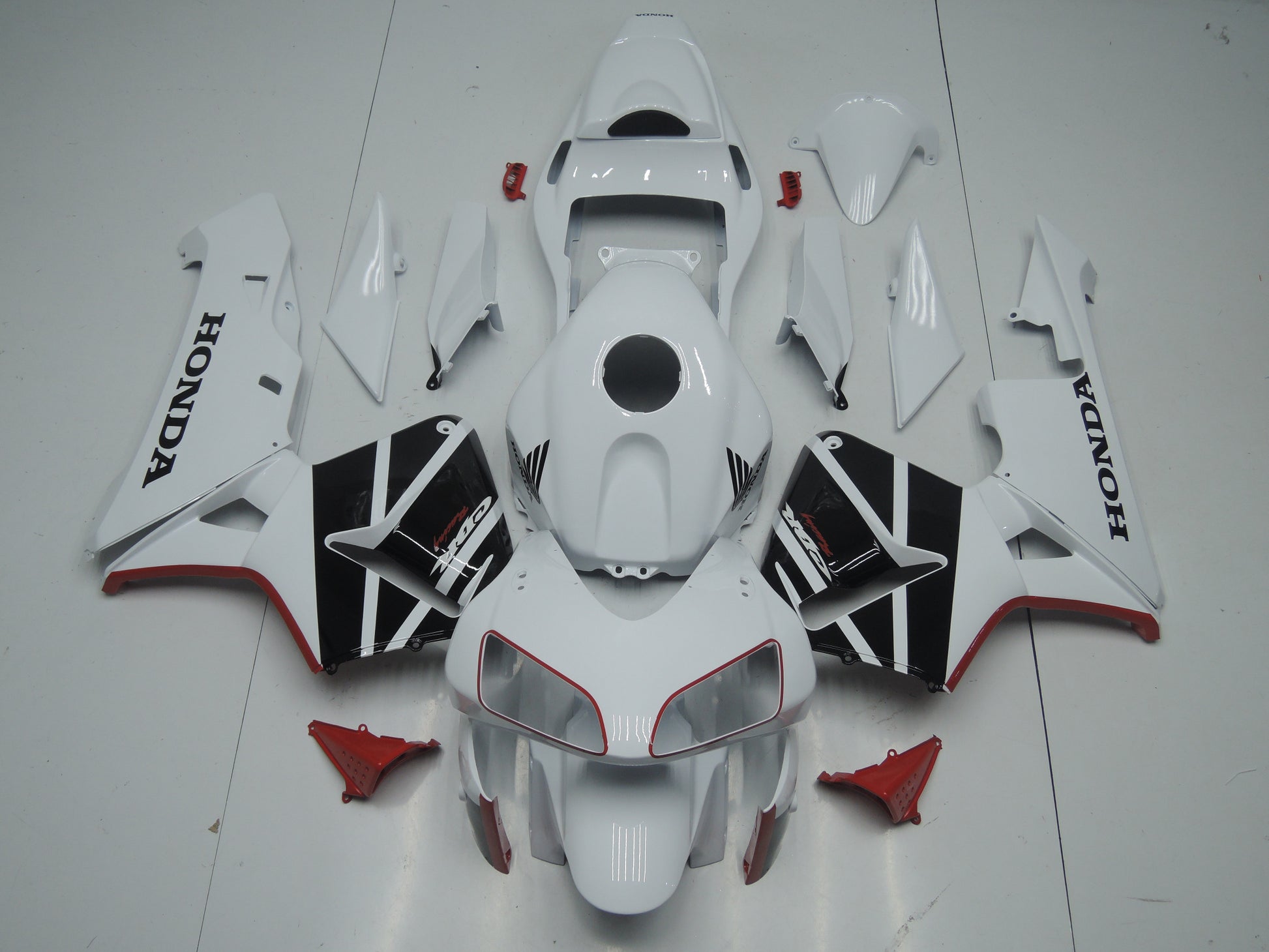 White, Black and Red Fairing Kit for a 2003 and 2004 Honda CBR600RR motorcycle