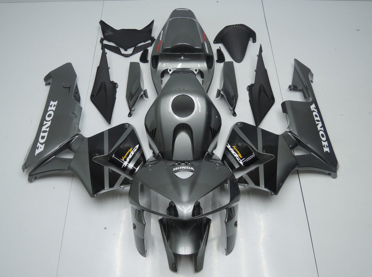 Dark Silver, Black and White Fairing Kit for a 2005 and 2006 Honda CBR600RR motorcycle