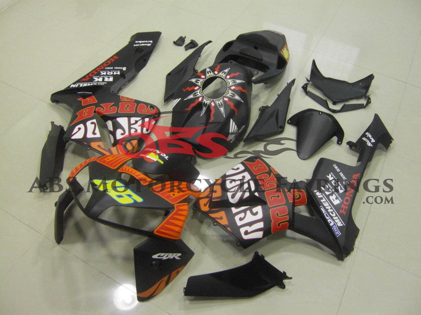 Matte Black Rossi Racing Fairing Kit for a 2005, 2006 Honda CBR600RR motorcycle