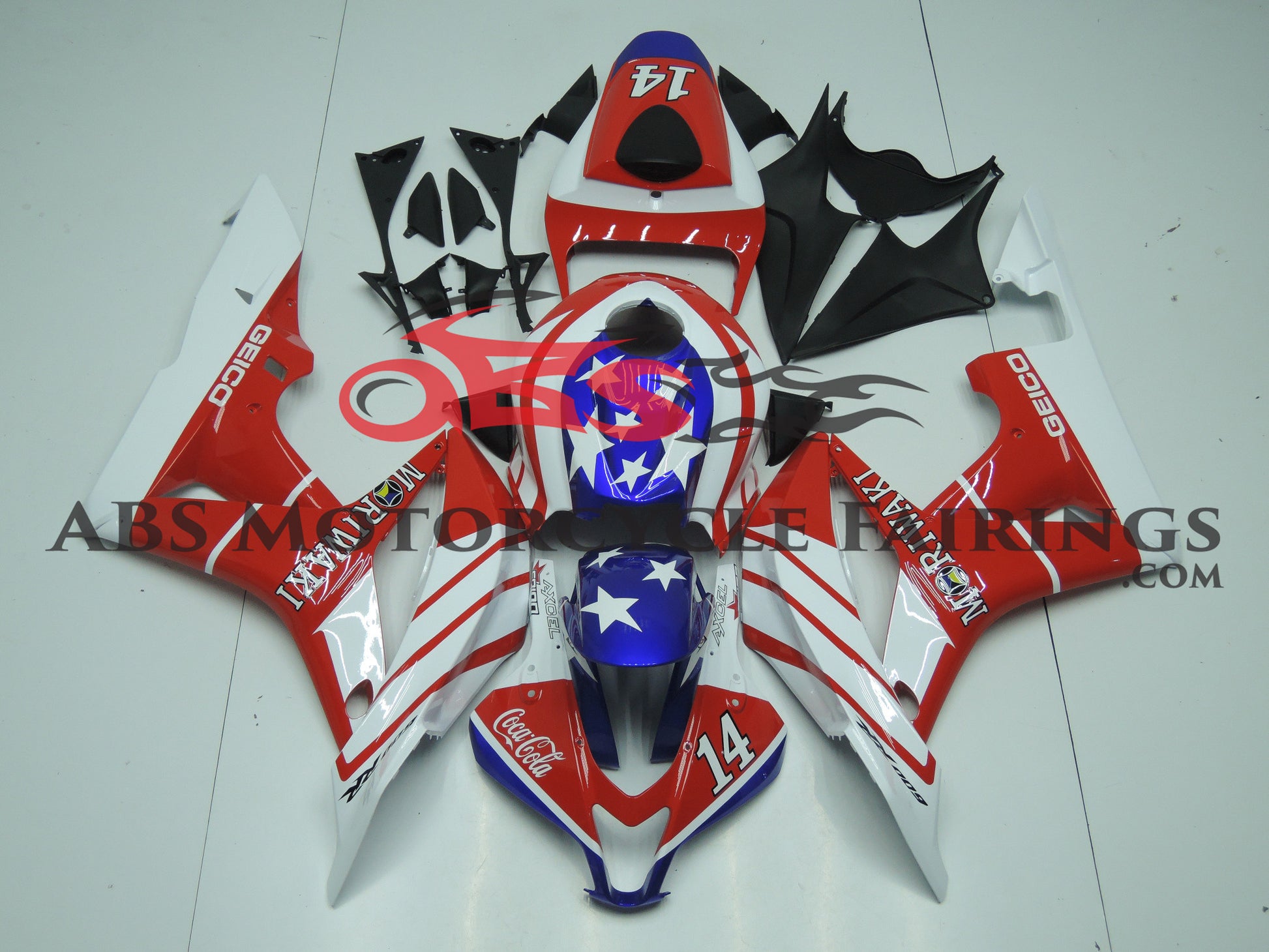 Honda CBR600RR Fairings (2007-2008) Red, White, Blue Coca Cola from KingsMotorcycleFairings.com