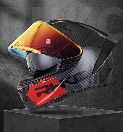 Carbon Fiber 3k & Red RHKC 360 Motorcycle Helmet at KingsMotorcycleFairings.com