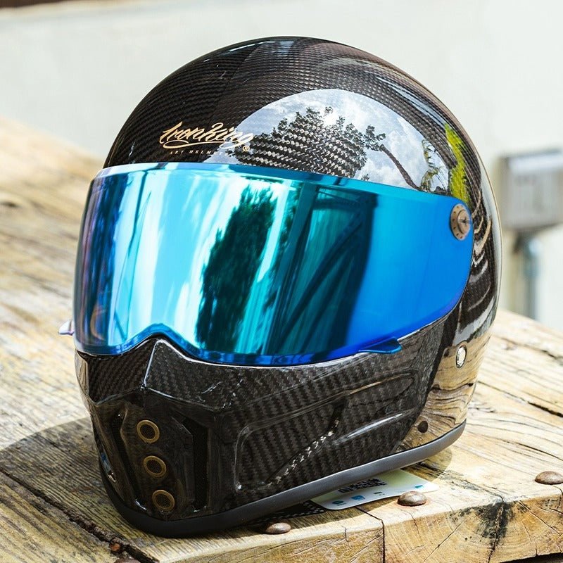 Carbon Fiber iron King Motorcycle Helmet wit Blue Visor at KingsMotorcycleFairings.com