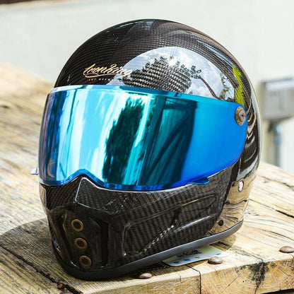 Carbon Fiber iron King Motorcycle Helmet with Blue Visor at KingsMotorcycleFairings.com