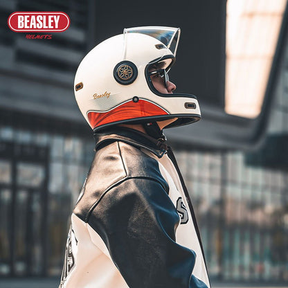 Cream White, Red, Black & Gold Beasley Motorcycle Helmet from KingsMotorcycleFairings.com 1