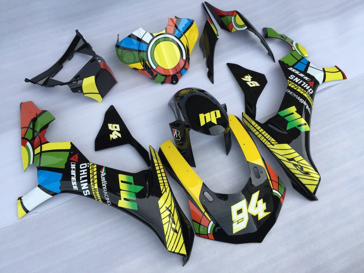 Black and Yellow Color Wheel 94 Fairing Kit for a 2015, 2016, 2017, 2018 & 2019 Yamaha YZF-R1 motorcycle