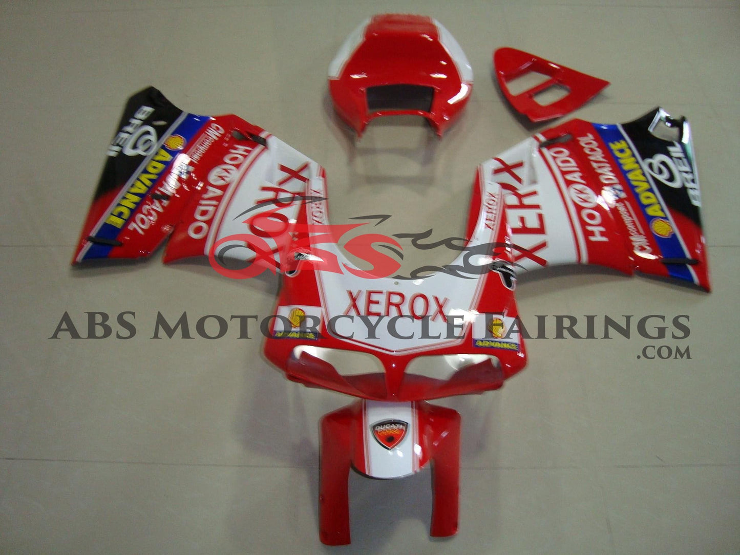Red and White Xerox Fairing Kit for a 2002 & 2003 Ducati 998 motorcycle