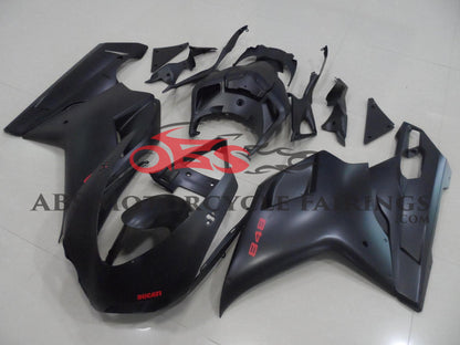 Matte Black and Red Fairing Kit for a 2007, 2008, 2009, 2010, 2011, 2012, 2013 & 2014 Ducati 848 motorcycle