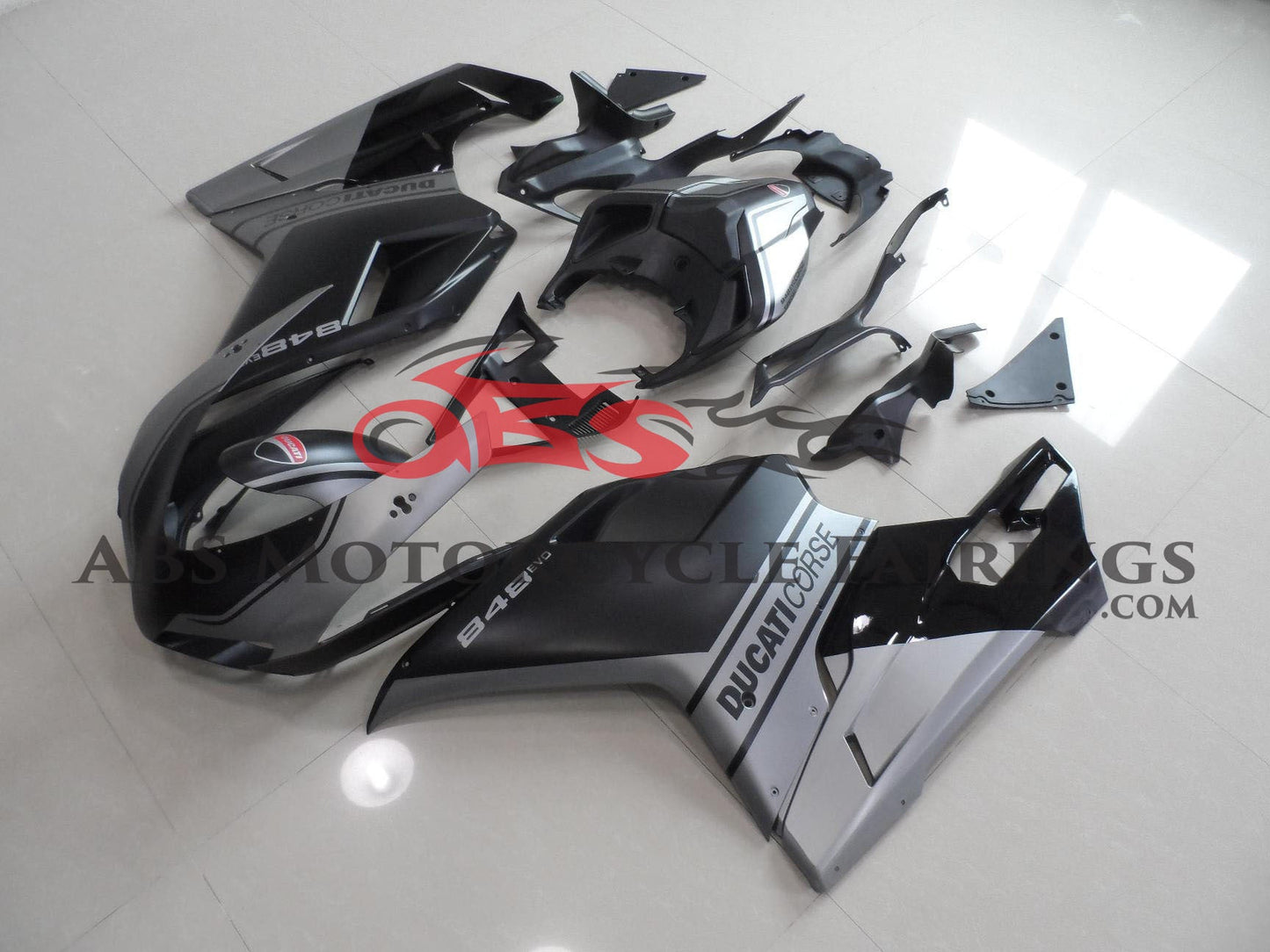 Matte Black & Matte Gray Fairing Kit for a 2007, 2008, 2009, 2010, 2011 & 2012 Ducati 1098 motorcycle