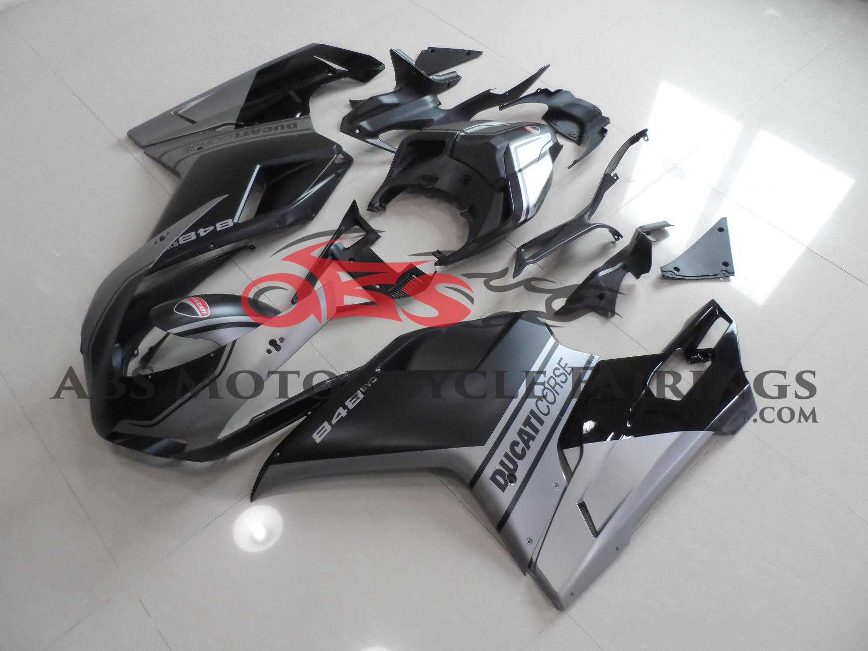 Matte Black & Matte Gray Fairing Kit for a 2007, 2008, 2009, 2010, 2011 & 2012 Ducati 1098 motorcycle