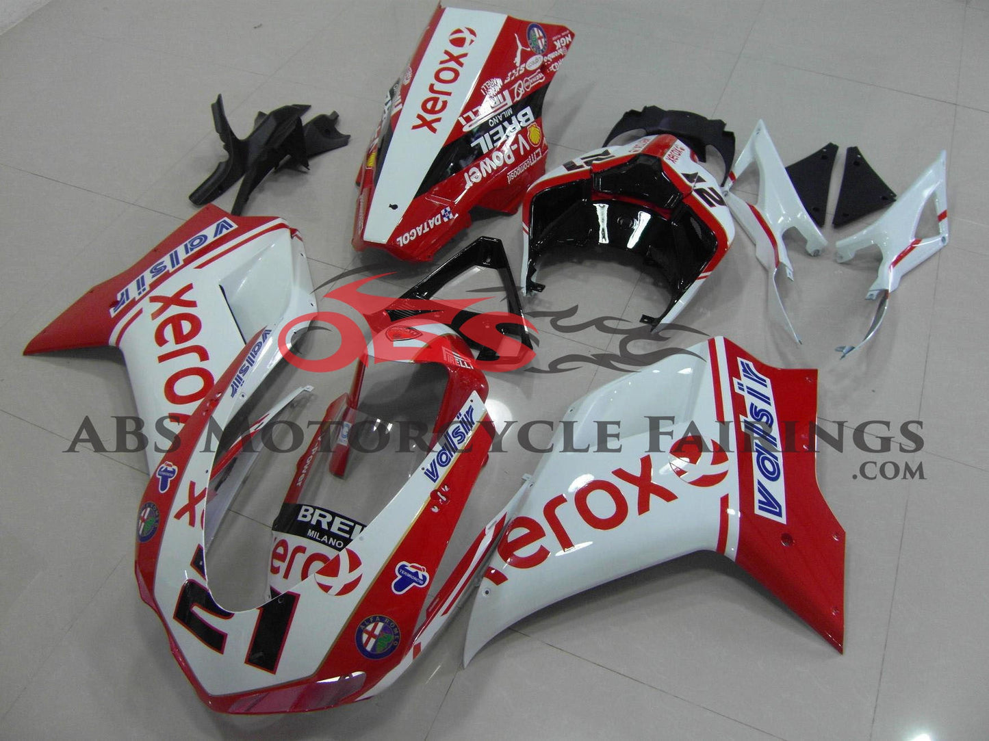 Ducati 848 Fairings (2007-2014) Red, White Xerox #21 at KingsMotorcycleFairings.com