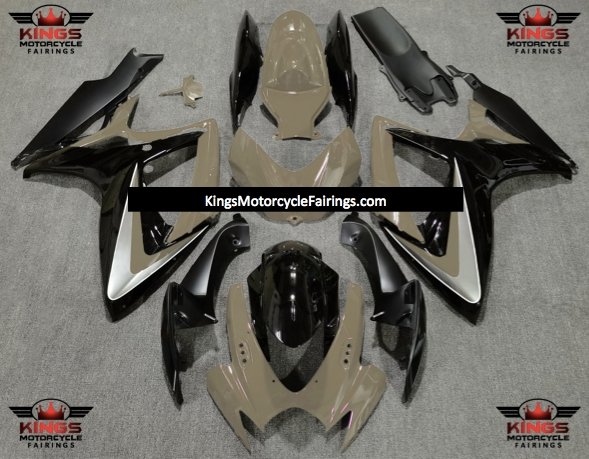 Desert Tan, Black and Silver Fairing Kit for a 2006 & 2007 Suzuki GSX-R750 motorcycle