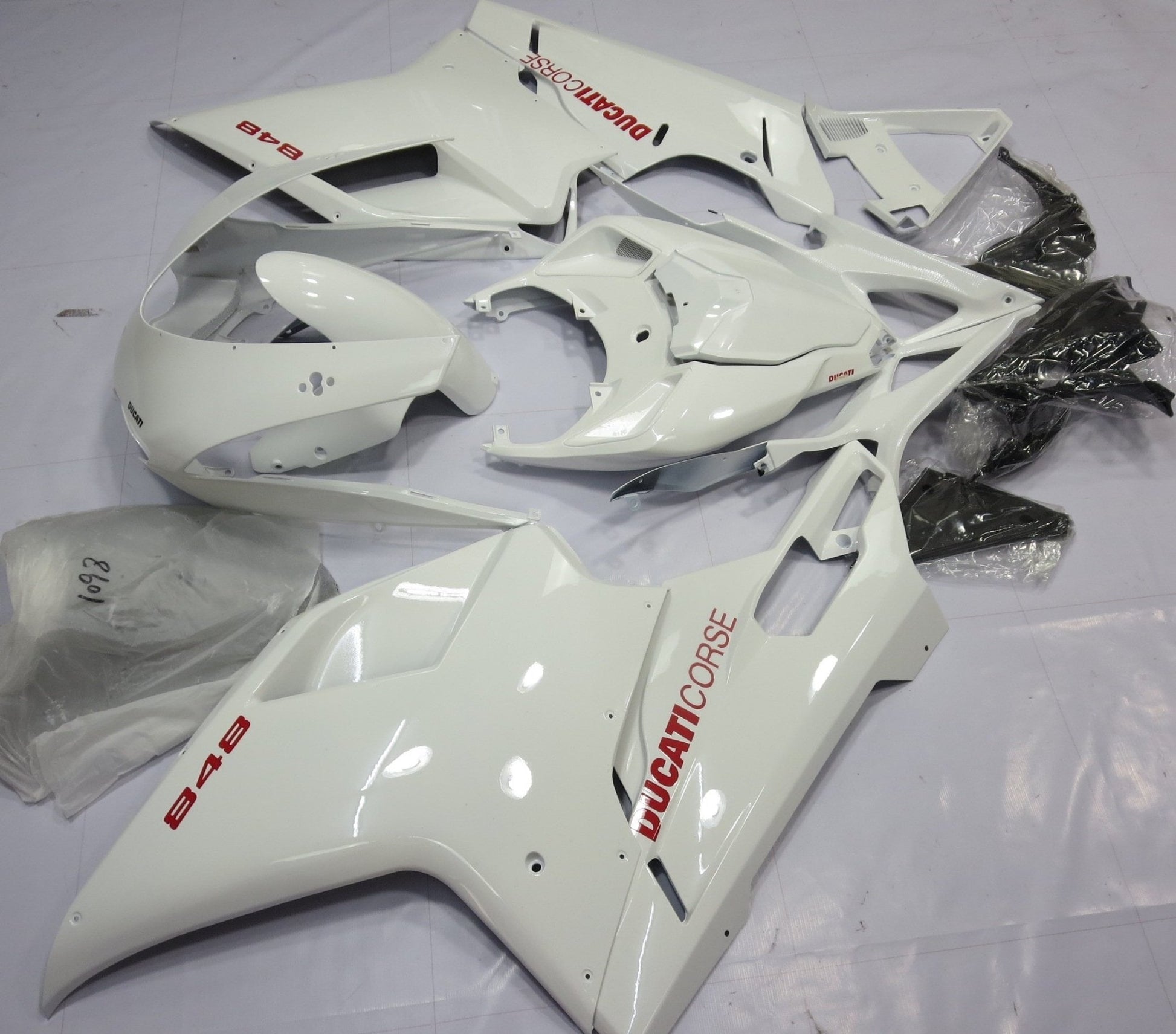 Ducati 1098 Fairing Pieces (2007-2012) White, Red Corse at KingsMotorcycleFairings.com