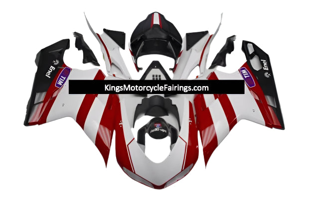 Ducati 1098 Fairings (2007-2012) Red, White, Black Striped at KingsMotorcycleFairings.com