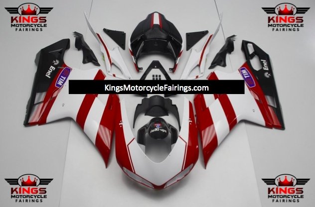 Ducati 1098 Fairings (2007-2012) Red, White, Black Striped from KingsMotorcycleFairings.com