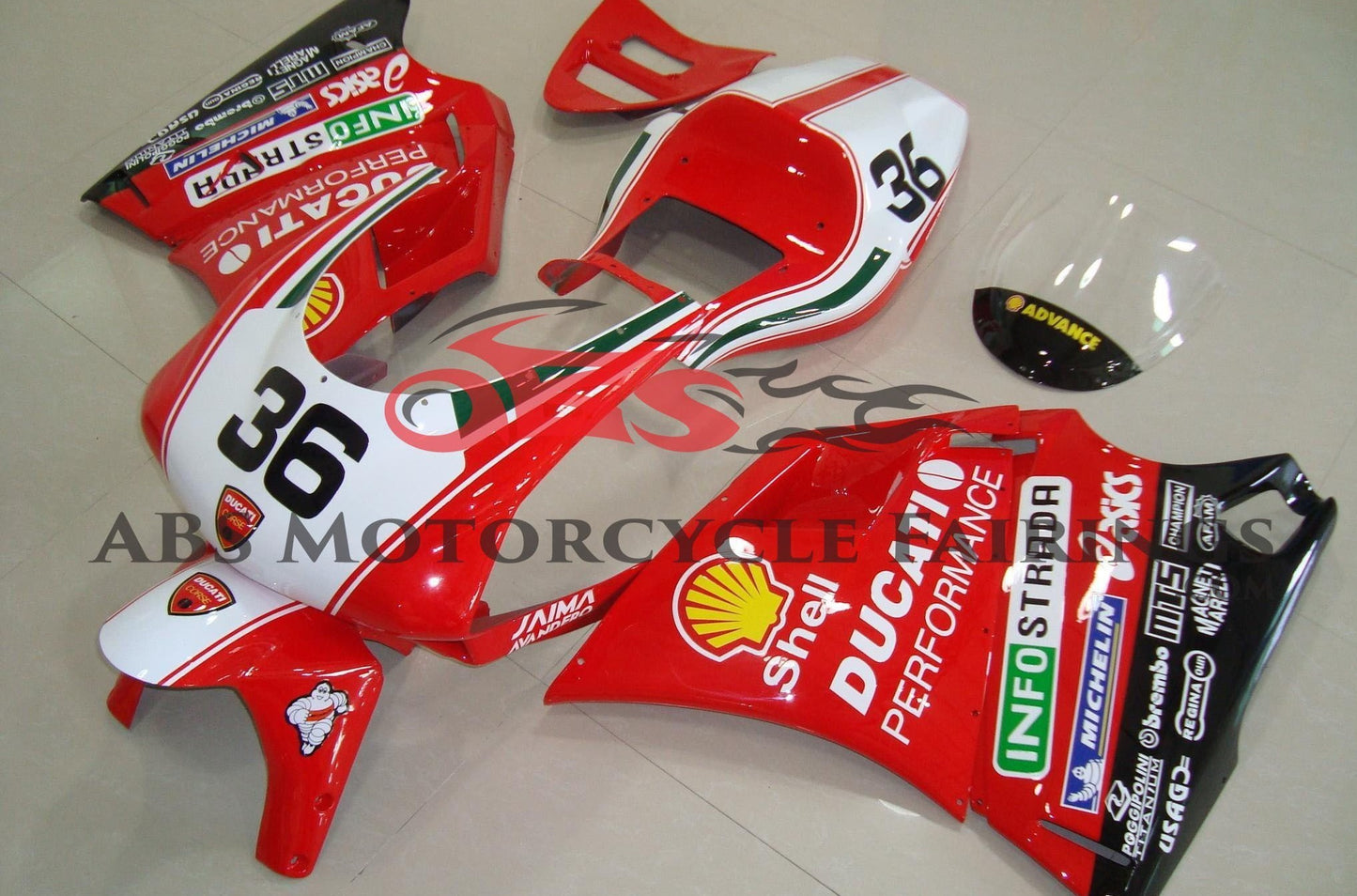 Ducati 748 Fairings (1994-2003) Red, White #36 Race by KingsMotorcycleFairings.com