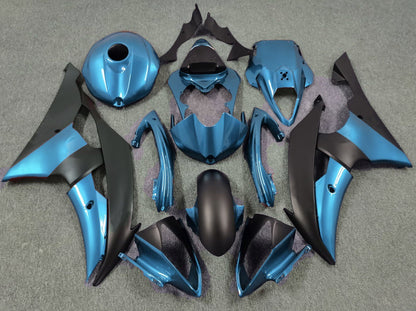 Blue and Matte Black Fairing Kit for a 2008, 2009, 2010, 2011, 2012, 2013, 2014, 2015 & 2016 Yamaha YZF-R6 motorcycle