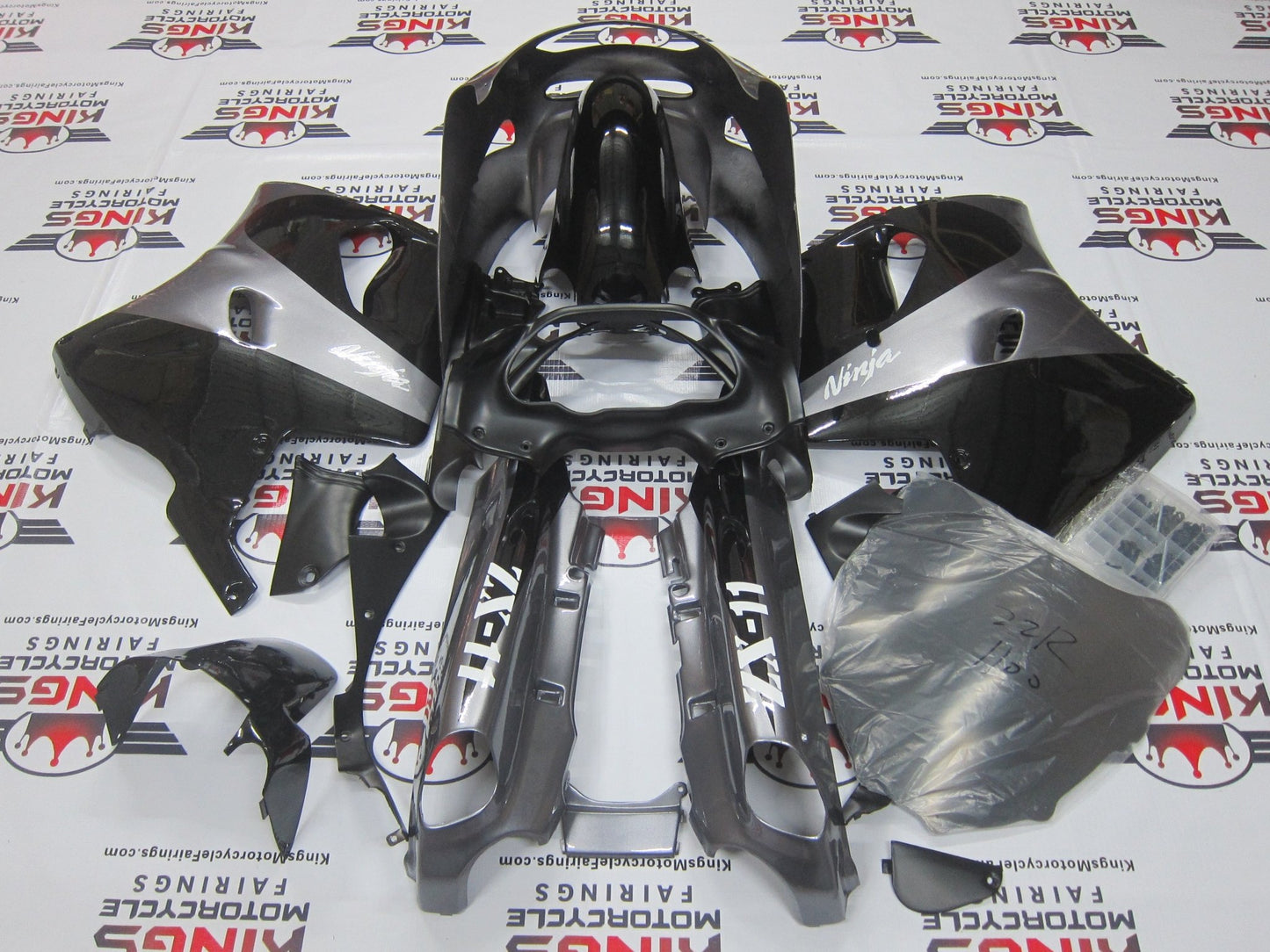 Fairing Kit for a Kawasaki ZX-11 / ZZR1100 D Model (1993-2001) Black & Gray at KingsMotorcycleFairings.com