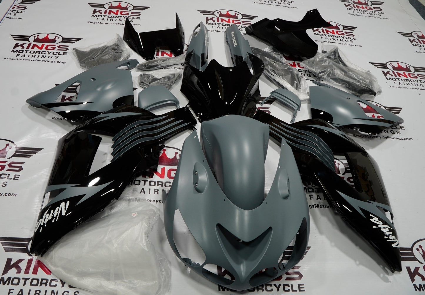 Fairing kit for a Kawasaki Ninja ZX14R (2006-2011) Black & Matte Dark Gray Fairings at KingsMotorcycleFairings.com