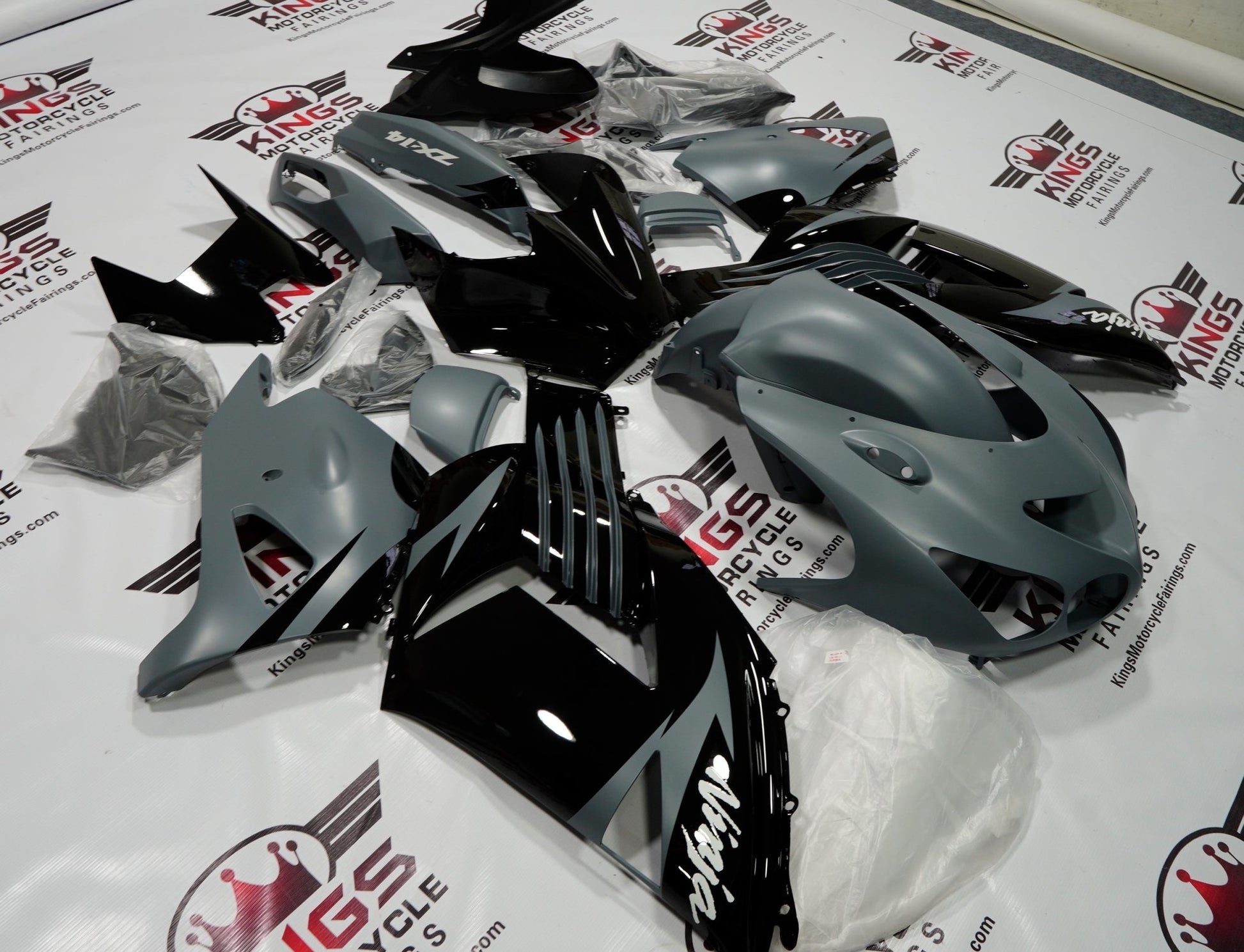 Fairing kit for a Kawasaki Ninja ZX14R (2006-2011) Black & Matte Dark Gray Fairings at KingsMotorcycleFairings.com