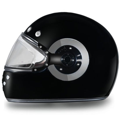 KINGS GLOSS BLACK & CHROME DAYTONA RETRO MOTORCYCLE HELMET - R1A