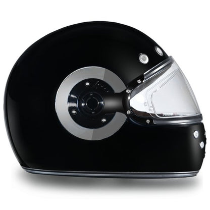 KINGS GLOSS BLACK & CHROME DAYTONA RETRO MOTORCYCLE HELMET - R1A