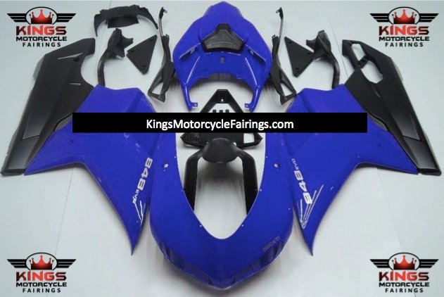 Blue and Matte Black Fairing Kit for a 2007, 2008, 2009, 2010, 2011, 2012, 2013 & 2014 Ducati 848 motorcycle