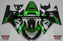 Green, Black and Silver Fairing Kit for a 2000, 2001, 2002 & 2003 Suzuki GSX-R600 motorcycle