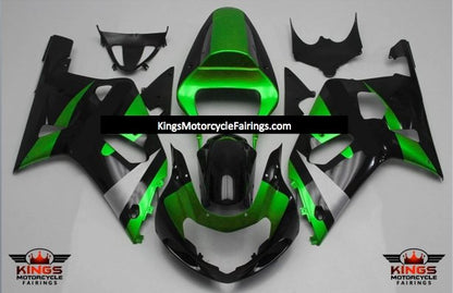 Green, Black and Silver Fairing Kit for a 2000, 2001, 2002 & 2003 Suzuki GSX-R600 motorcycle