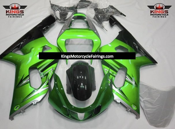 Green, Silver and Black Fairing Kit for a 2000, 2001, 2002 & 2003 Suzuki GSX-R600 motorcycle