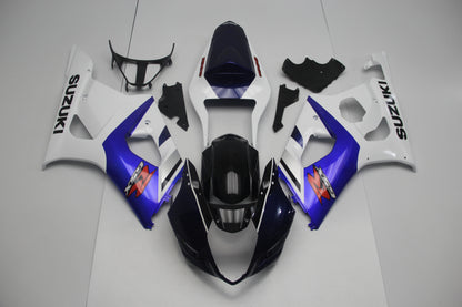 White, Dark Blue, Black, Red and Blue Fairing Kit for a 2003 & 2004 Suzuki GSX-R1000 motorcycle