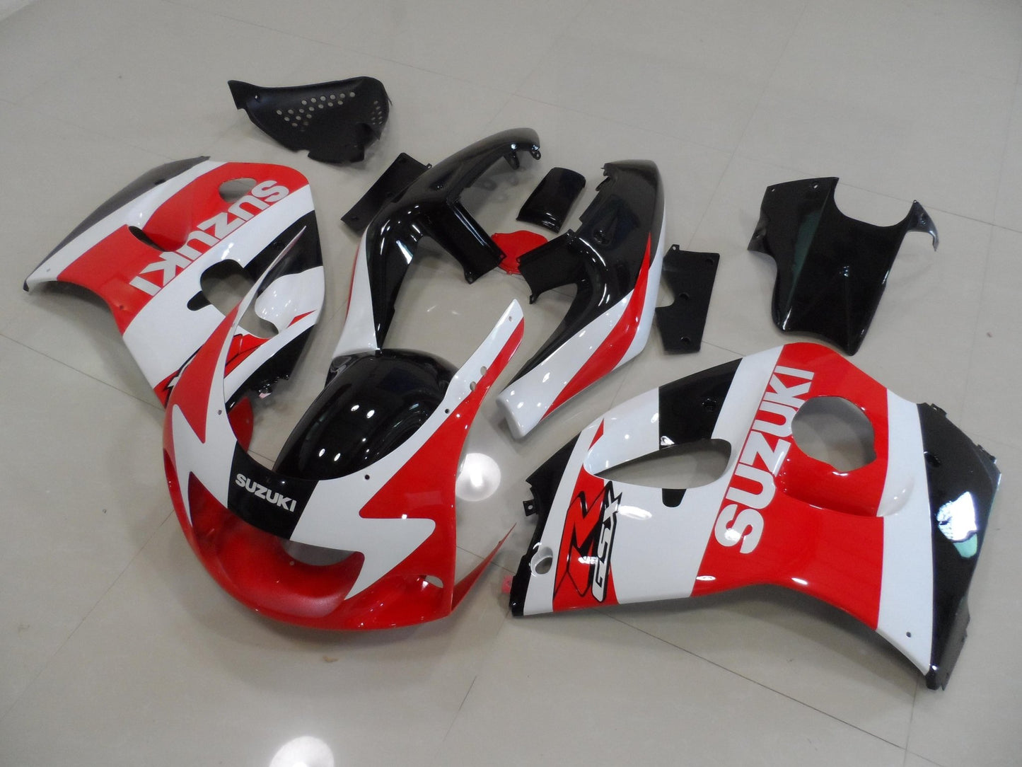 Red, White and Black fairing kit for Suzuki GSX-R600 1996, 1997, 1998 and 1999 motorcycles.