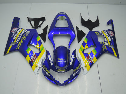 Suzuki GSXR750 Fairings (2000-2003) Blue, Yellow, White, Green Telefonica at KingsMotorycleFairings.com